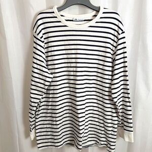 ZARA Striped Long Sleeve Heavy Cotton Crew Neck XL Black White Relaxed Fit